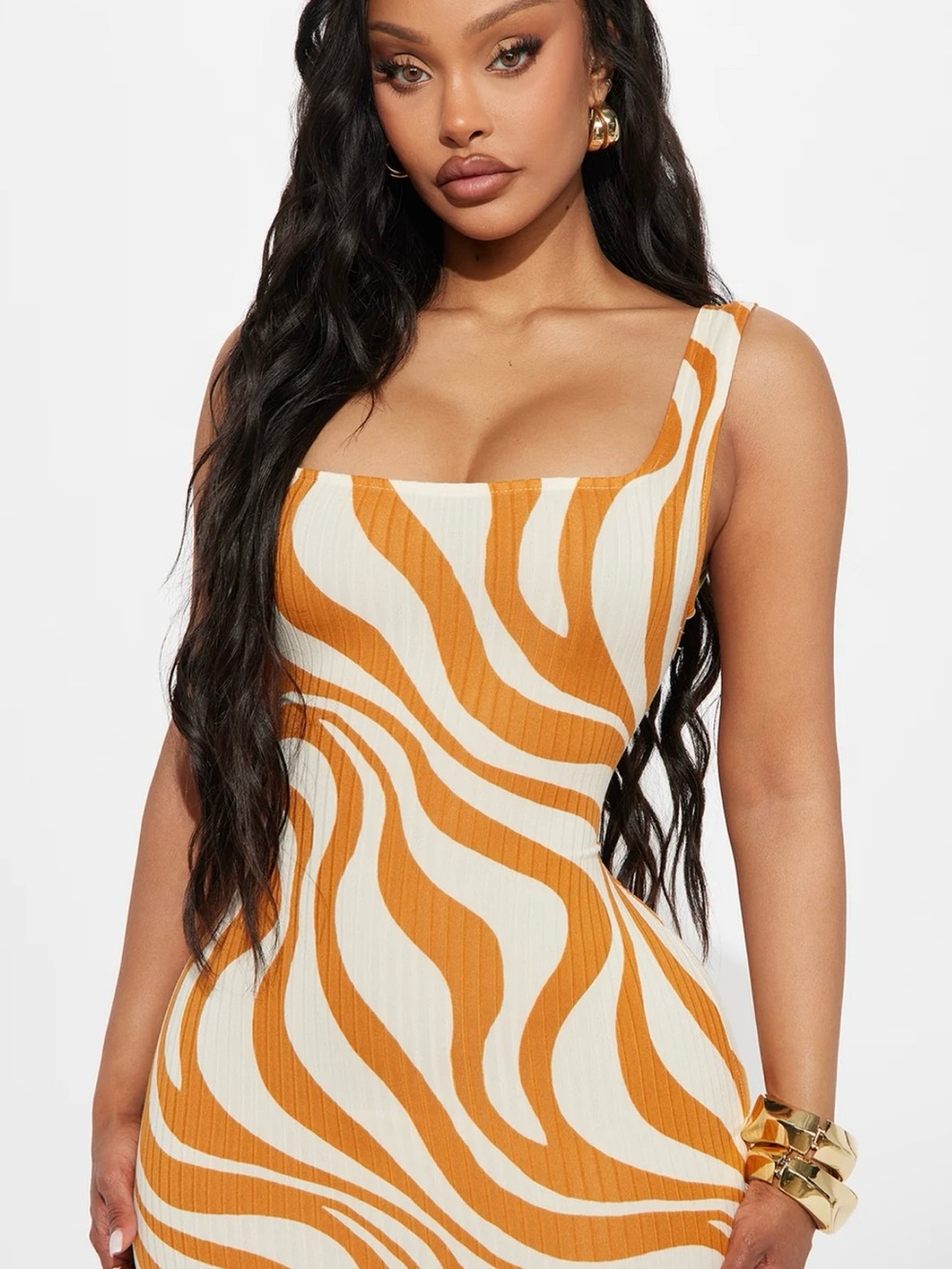 Fashion Nova Orange & White Wave Maxi Dress - Picture 2 of 3